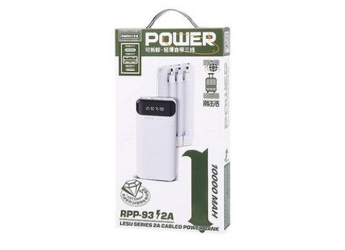 Sạc dự phòng 10000mAh Remax RPP-93 - tích hợp cáp Iphone+ Micro+ Type C